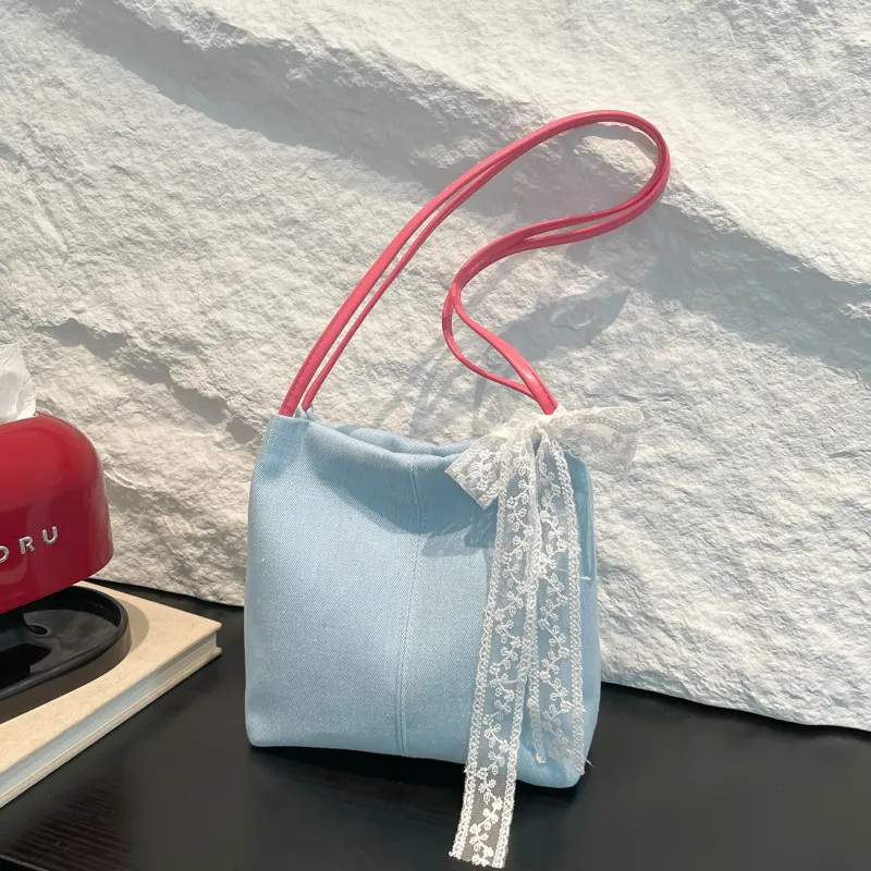 MINLUBAOLUO PU Tote Bag, Shoulder Bag Women's White/Blue-3