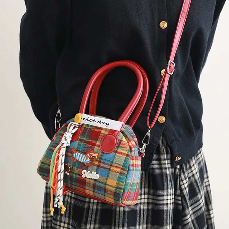 MINLUBAOLUO Woolen Bowling Bag Handbag Regular Women's Red-1