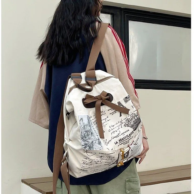 MINLUBAOLUO Canvas Backpack Women's White-1