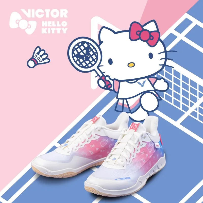 VICTOR HELLO KITTY Cushioned Slip Resistant Coverage Low Top Badminton Shoes Unisex White Size 38-1