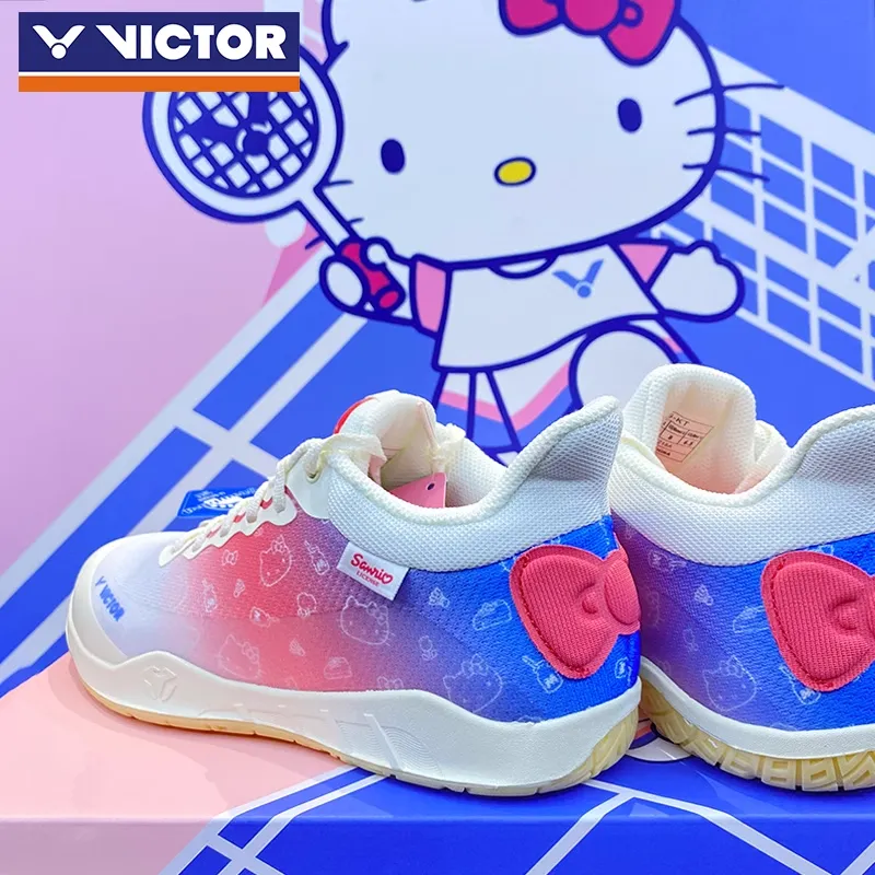 VICTOR HELLO KITTY Cushioned Slip Resistant Coverage Low Top Badminton Shoes Unisex White Size 38-4