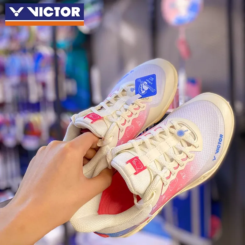 VICTOR HELLO KITTY Cushioned Slip Resistant Coverage Low Top Badminton Shoes Unisex White Size 38-3