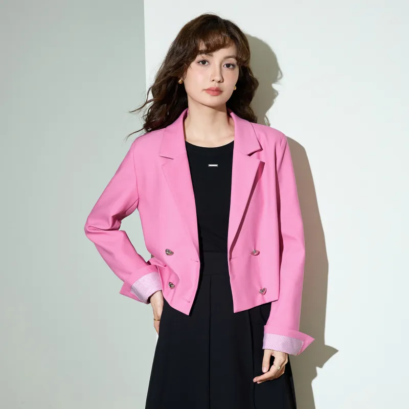 SMEN Cropped Coats Women's Raspberry Pink-2
