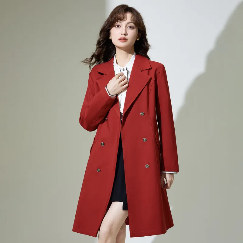 SMEN Trench Coats Women's Red-7