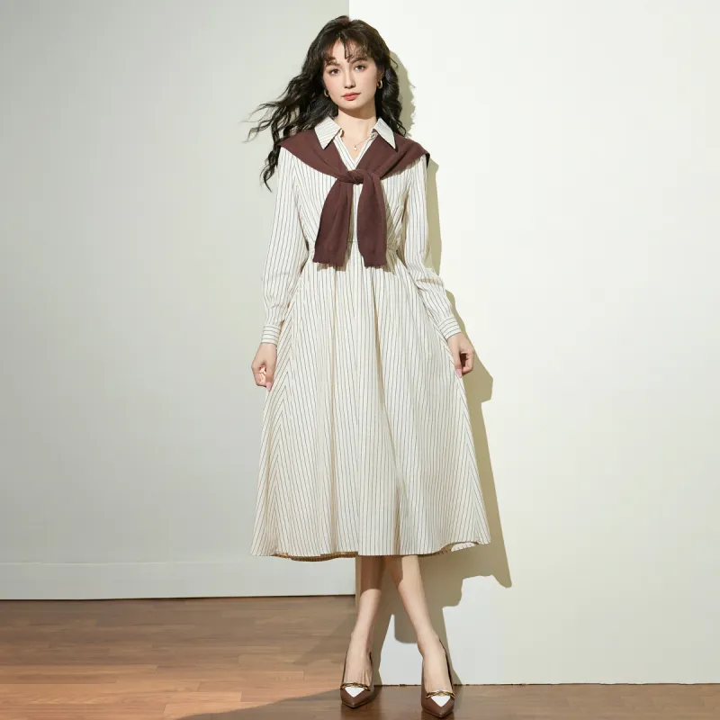 SMEN Long Sleeved Dresses Women's Stripes-3