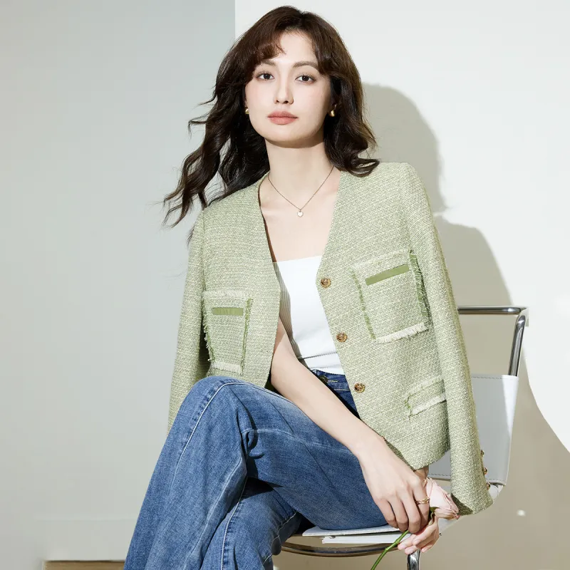 SMEN Cropped Coats Women's Green-8