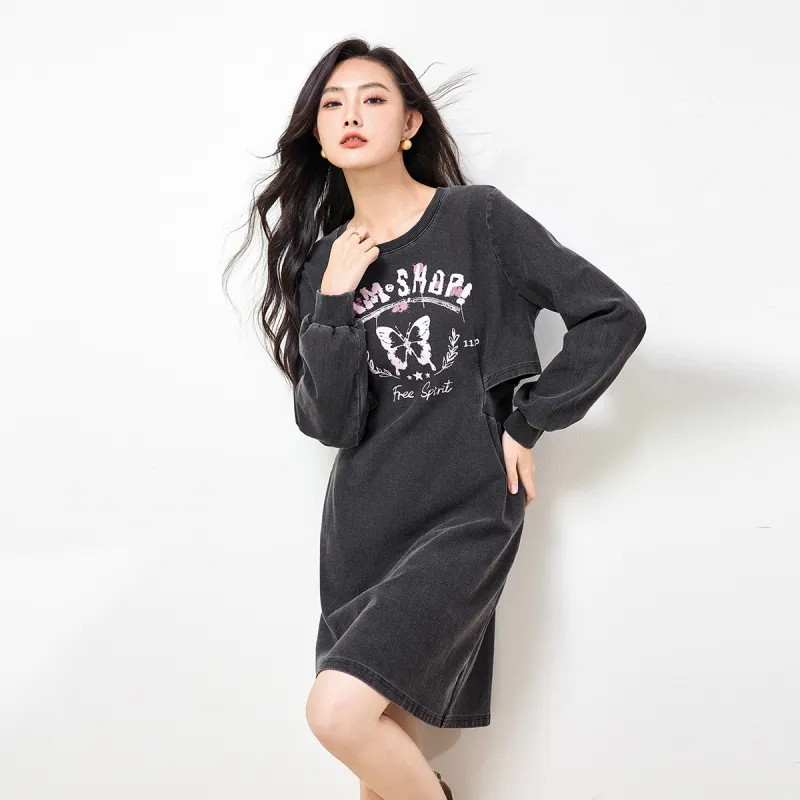 SMEN Long Sleeved Dresses Women's Gray-3