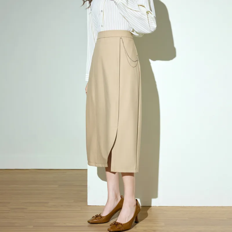 SMEN Casual Long Skirts Women's Khaki-5