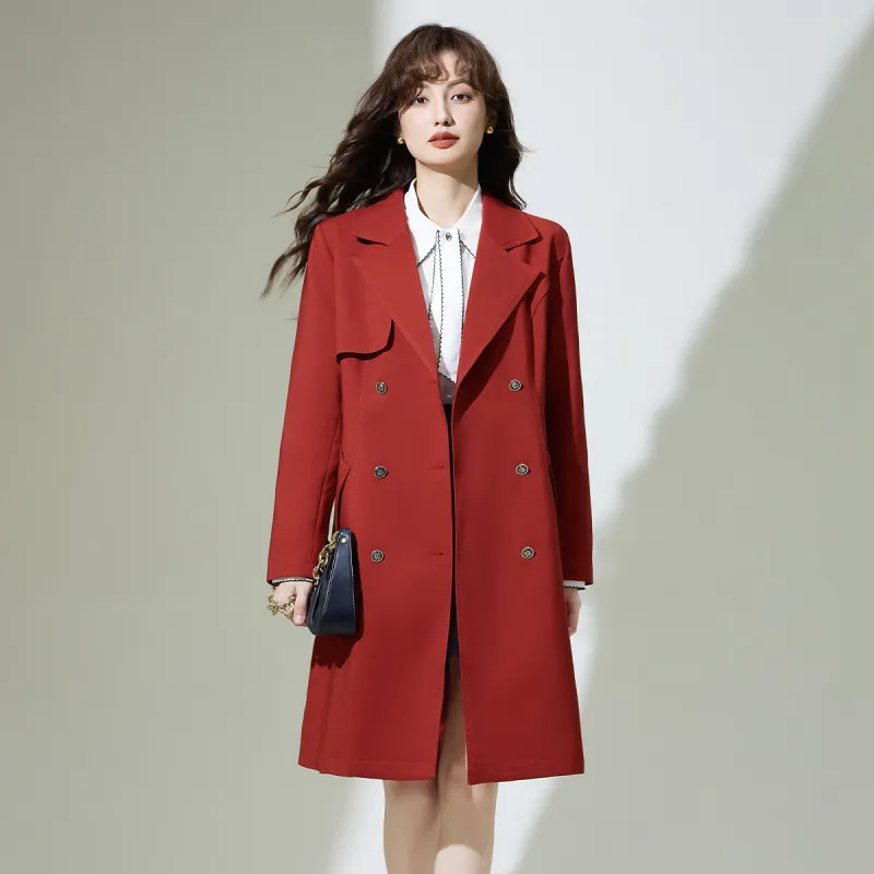 SMEN Trench Coats Women's Red-3