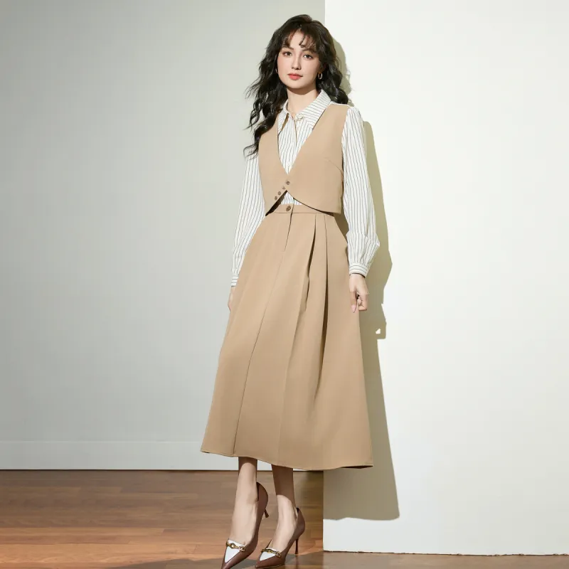 SMEN Long Sleeved Dresses Women's Khaki-3