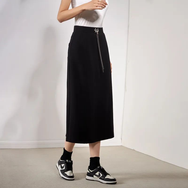 SMEN Casual Long Skirts Women's Black-2