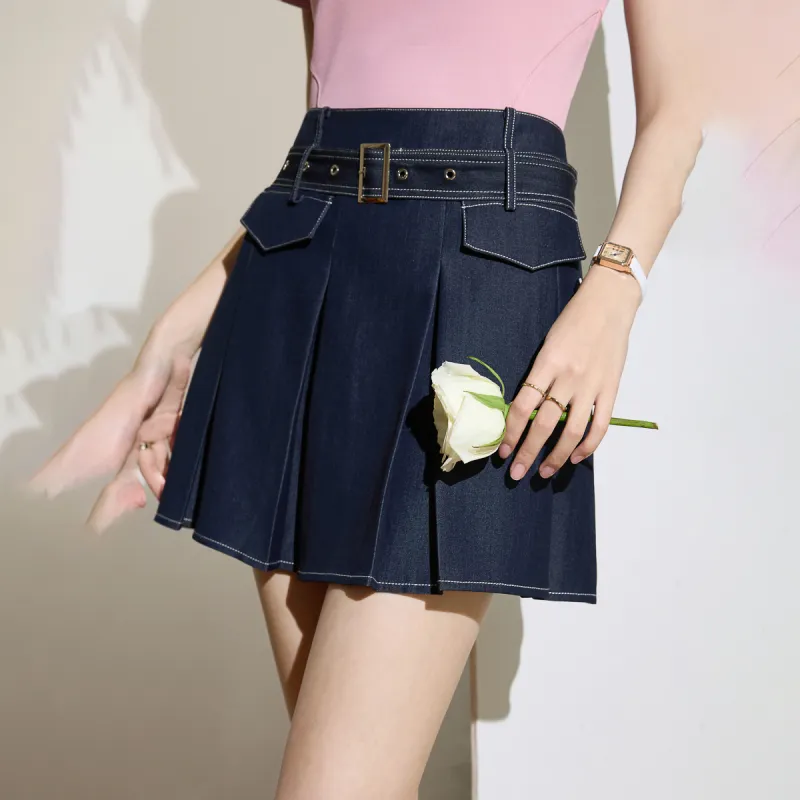 SMEN Denim Short Skirts Women's Navy Blue-5