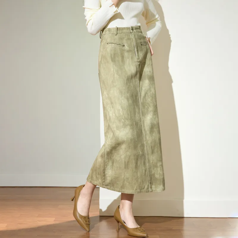 SMEN Casual Long Skirts Women's Khaki-3