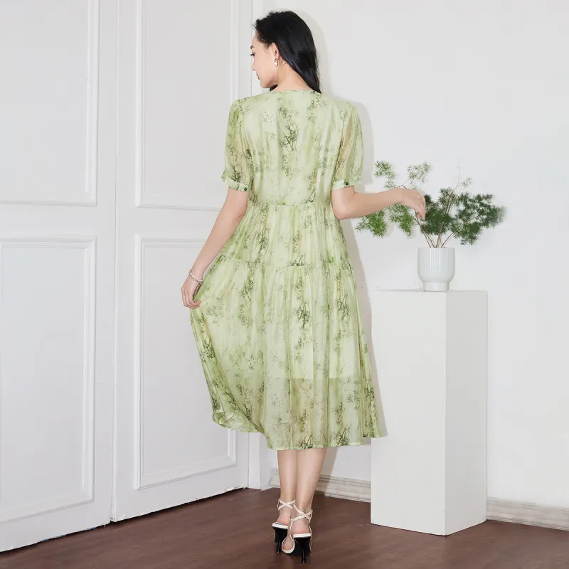 SMEN Short Sleeved Dresses Women's Green-9