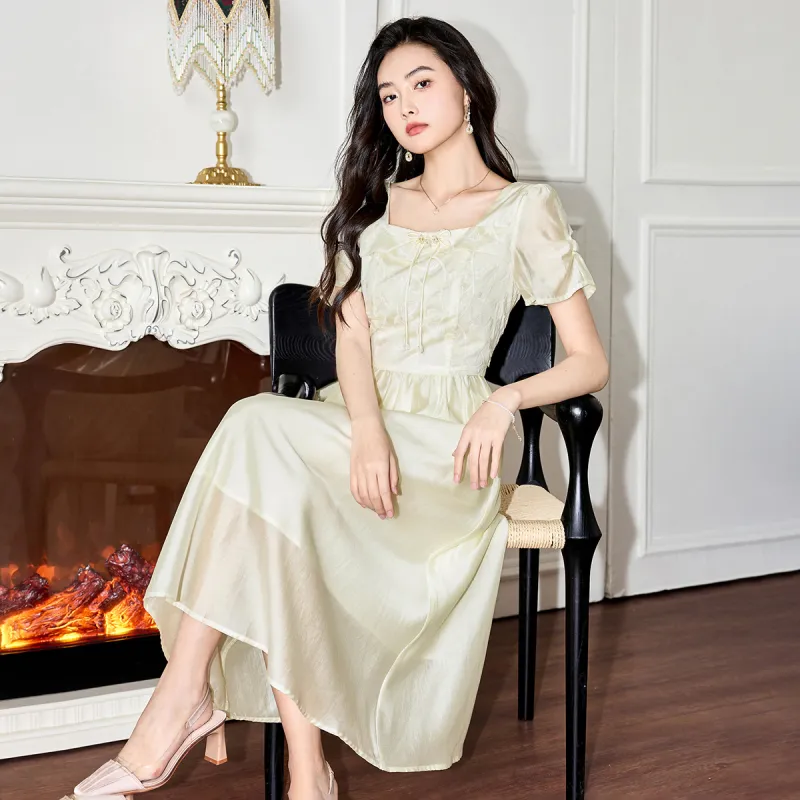 SMEN Short Sleeved Dresses Women's Beige-7
