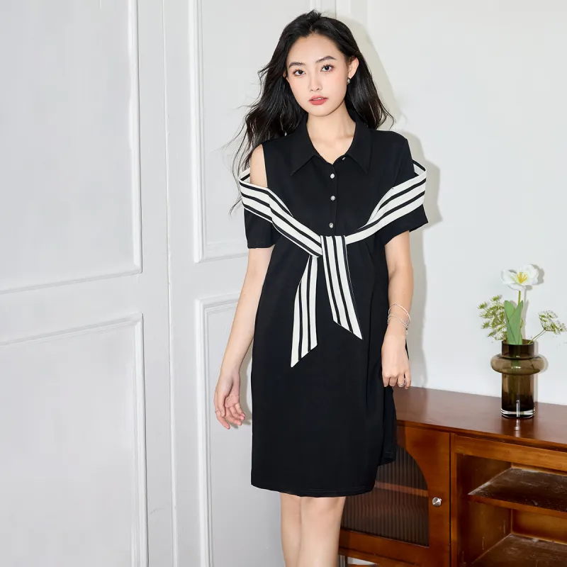 SMEN Short Sleeved Dresses Women's Black-5