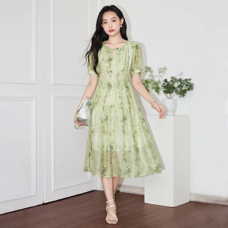 SMEN Short Sleeved Dresses Women's Green-2