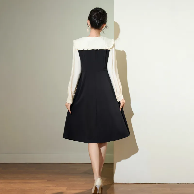 SMEN Long Sleeved Dresses Women's Black-1