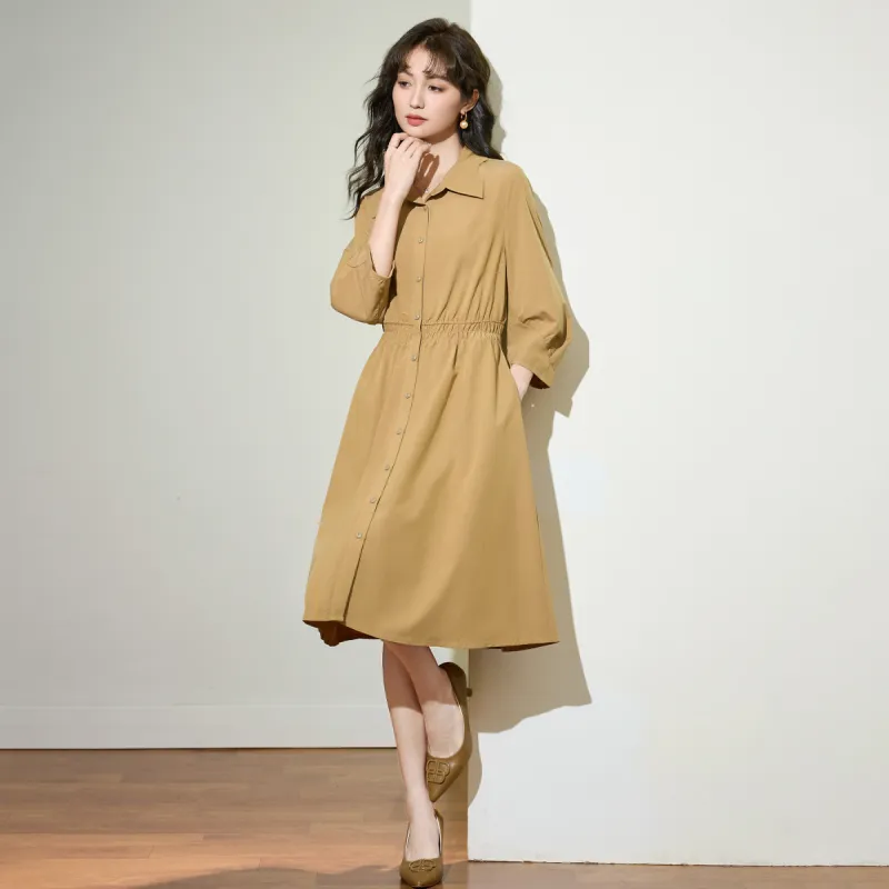 SMEN Long Sleeved Dresses Women's Khaki-2