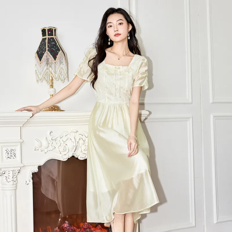 SMEN Short Sleeved Dresses Women's Beige-6