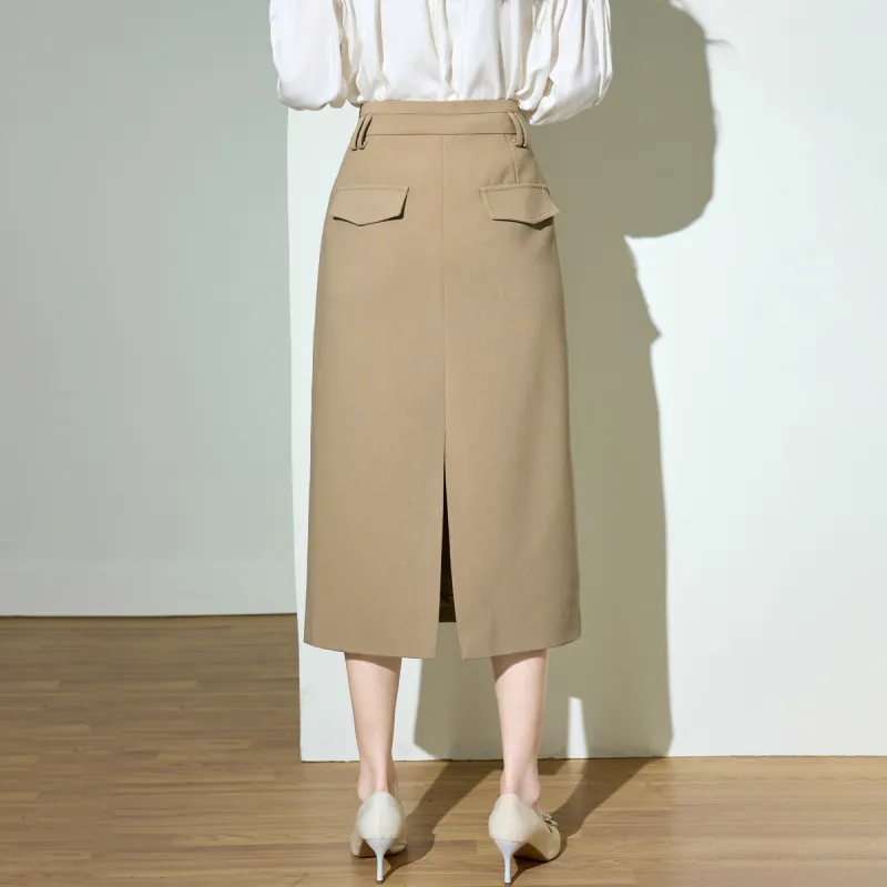 SMEN SS24 Casual Long Skirts Women's Khaki-2