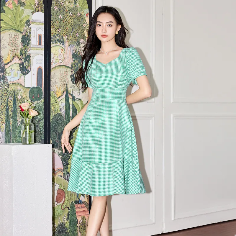 SMEN Short Sleeved Dresses Women's Green-5