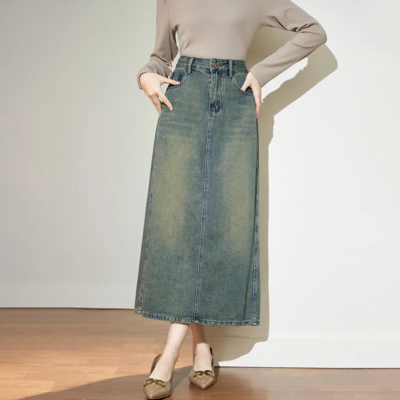 SMEN Denim Long Skirts Women's Denim Blue-3