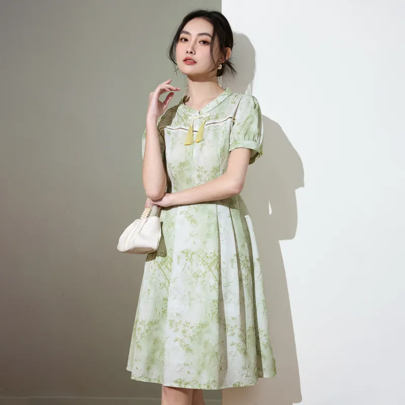 SMEN Short Sleeved Dresses Women's Green-3