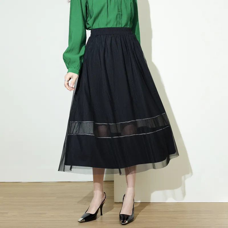 SMEN Casual Long Skirts Women's Black-2