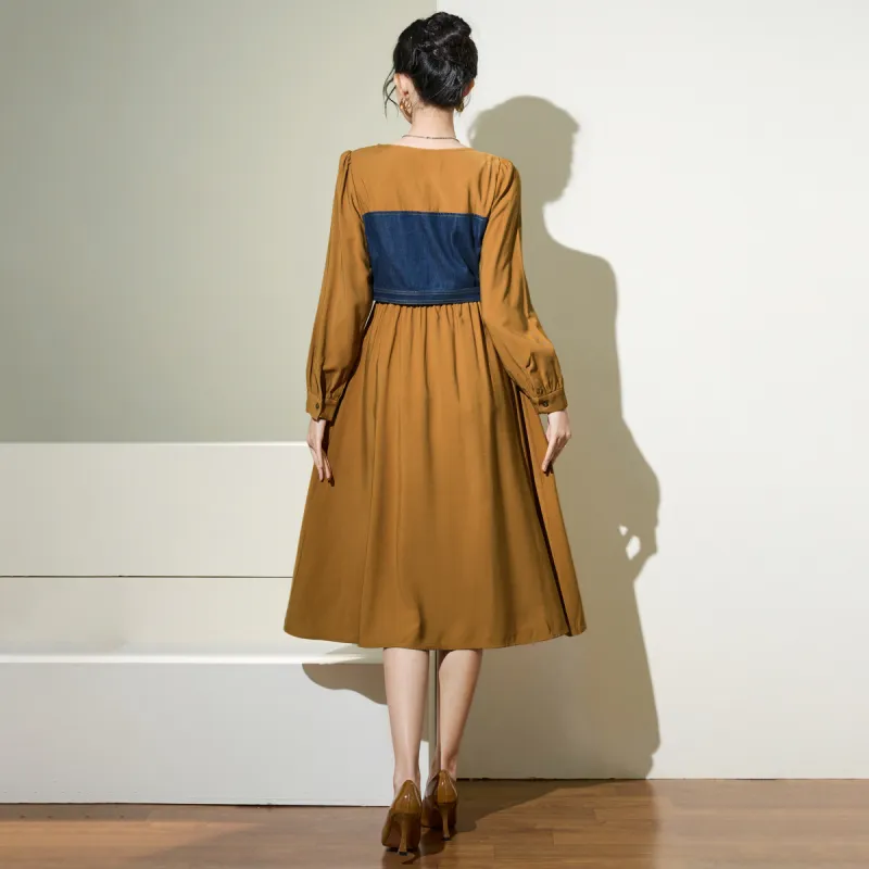 SMEN Long Sleeved Dresses Women's Amber Yellow-1