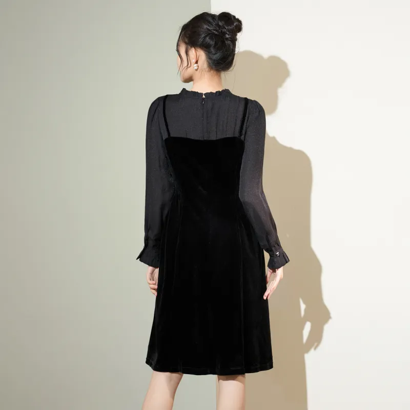 SMEN Long Sleeved Dresses Women's Black-1