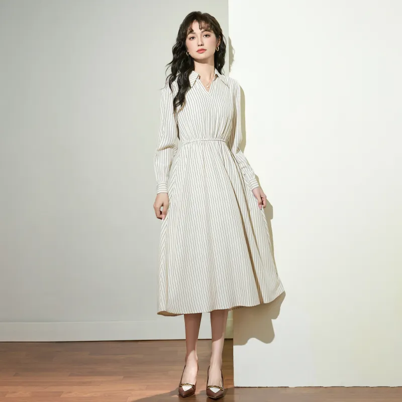 SMEN Long Sleeved Dresses Women's Stripes-2