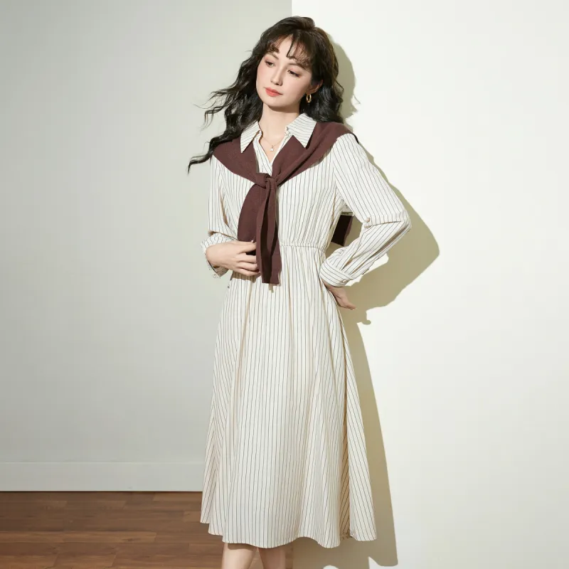SMEN Long Sleeved Dresses Women's Stripes-6