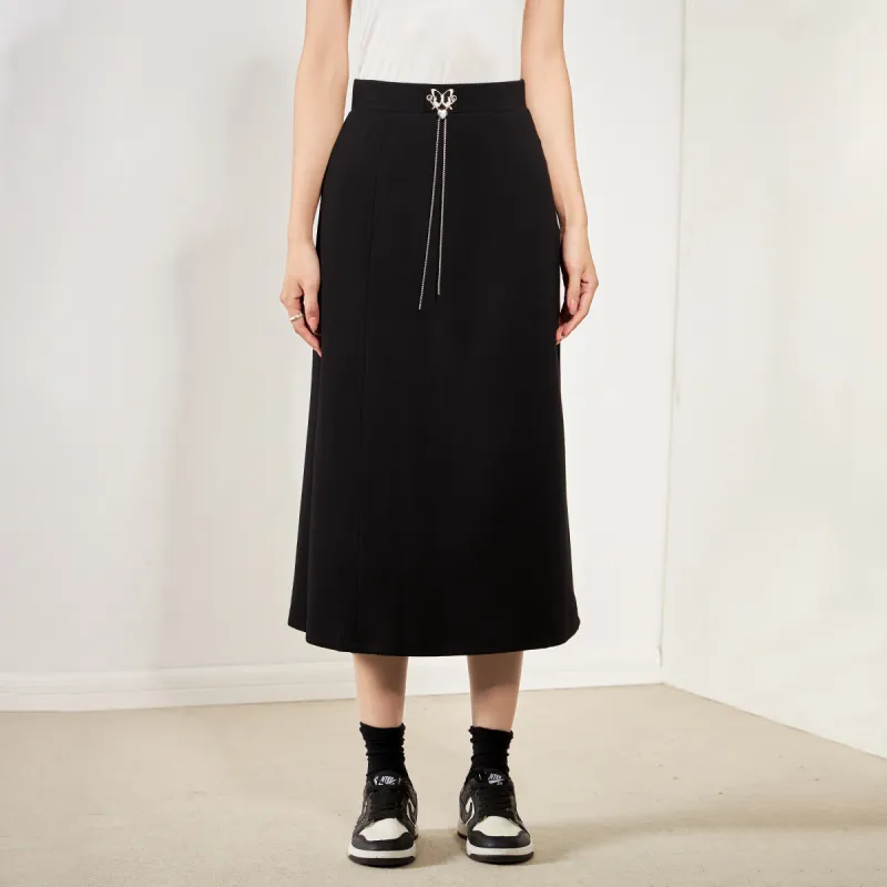 SMEN Casual Long Skirts Women's Black-5