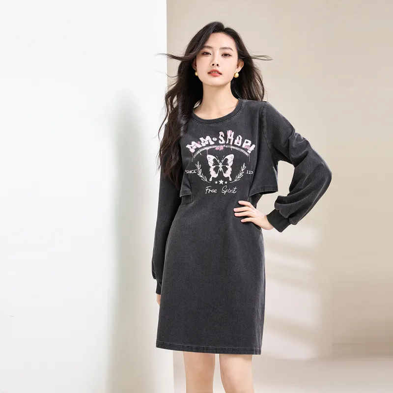 SMEN Long Sleeved Dresses Women's Gray-2