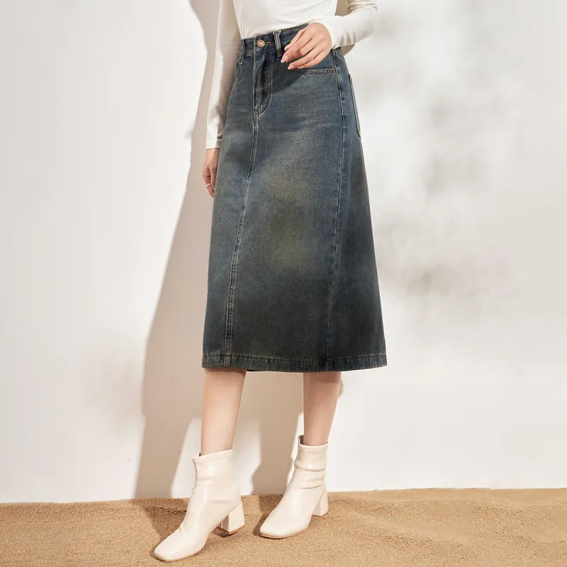 SMEN Denim Long Skirts Women's Blue-5