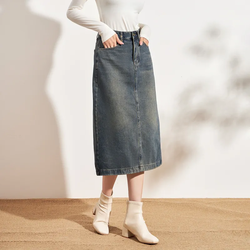 SMEN Denim Long Skirts Women's Blue-2