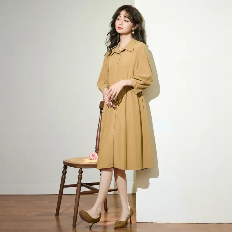SMEN Long Sleeved Dresses Women's Khaki-8