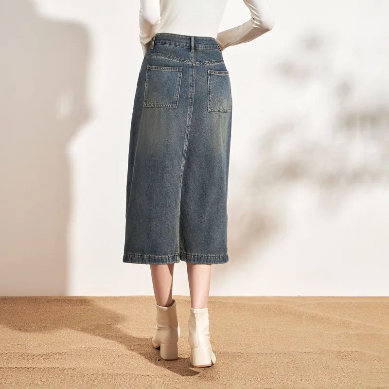 SMEN Denim Long Skirts Women's Blue-6