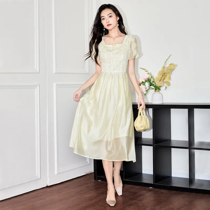 SMEN Short Sleeved Dresses Women's Beige-5
