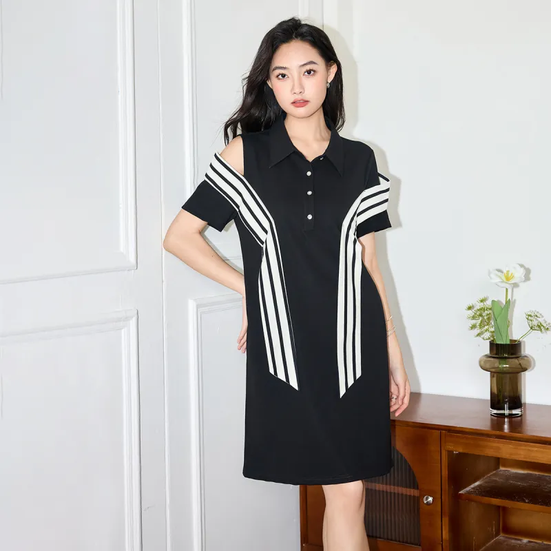 SMEN Short Sleeved Dresses Women's Black-6