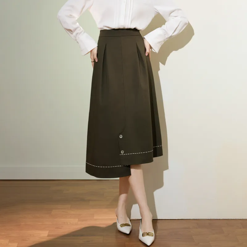 SMEN Casual Long Skirts Women's Coffee-4