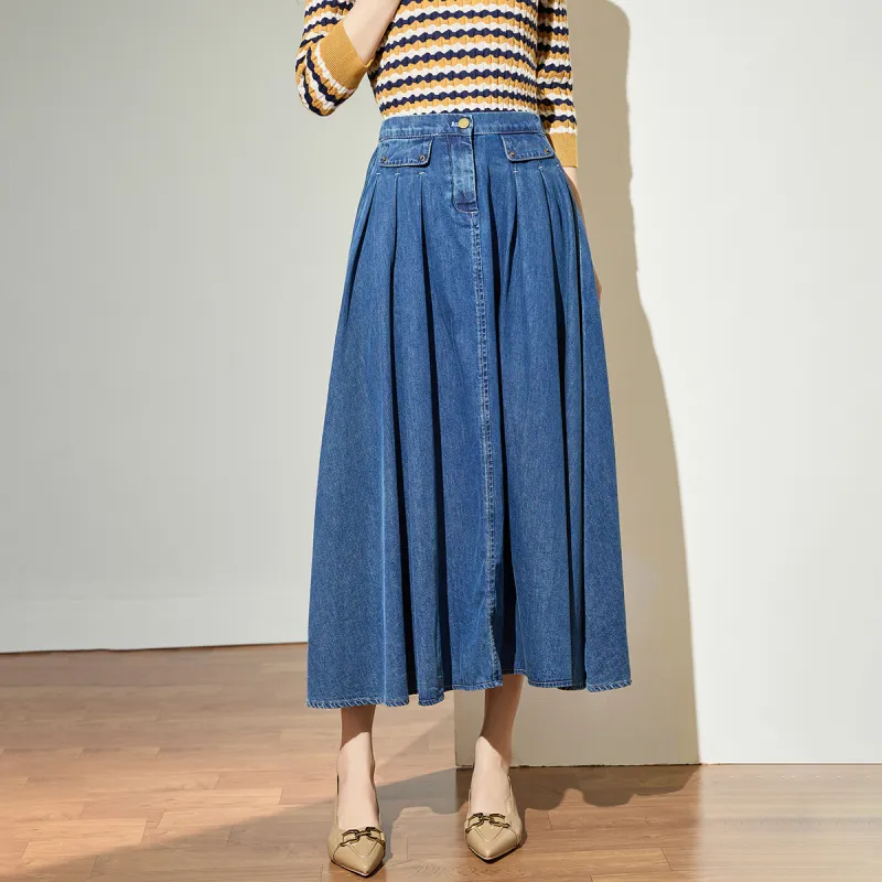SMEN Denim Long Skirt Women's Denim Blue-2