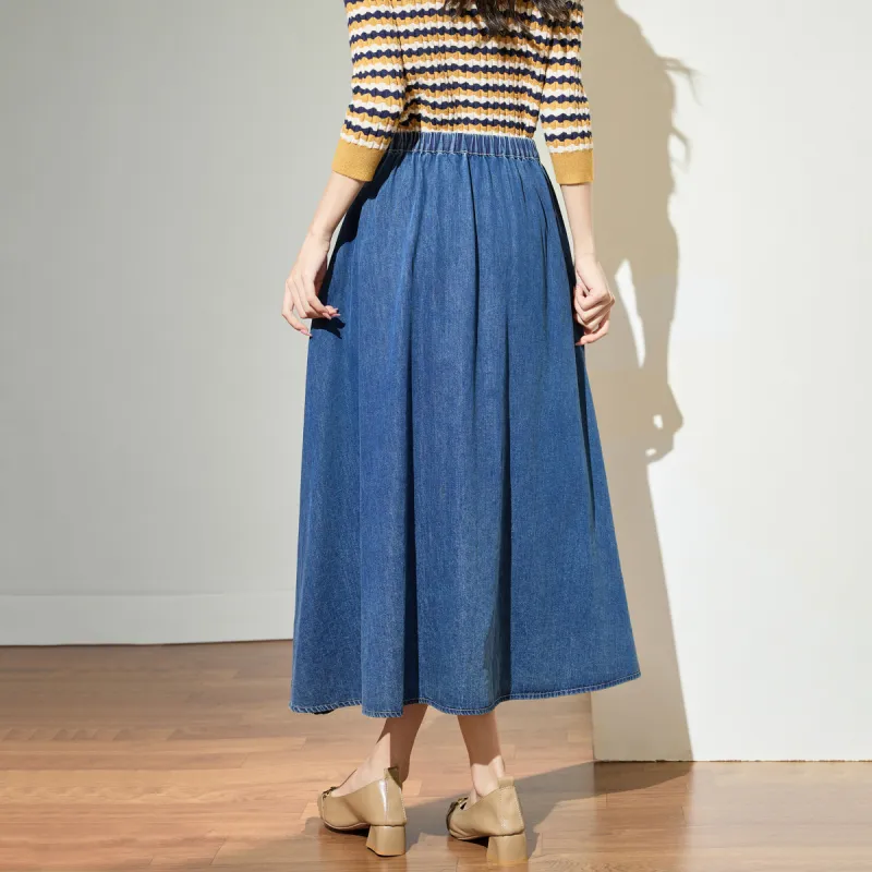 SMEN Denim Long Skirt Women's Denim Blue-4
