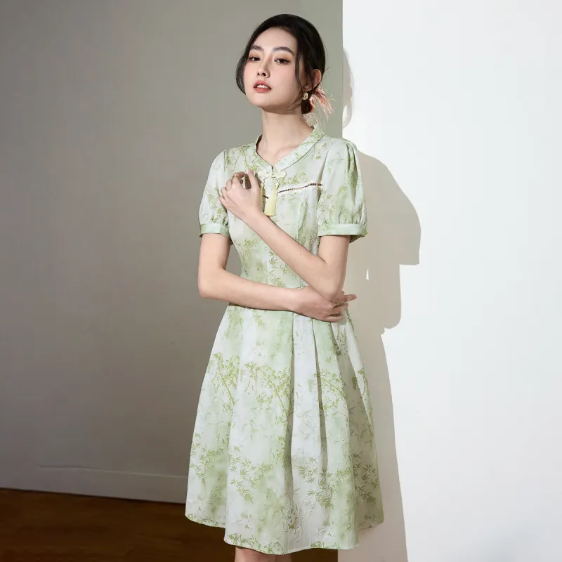 SMEN Short Sleeved Dresses Women's Green-5