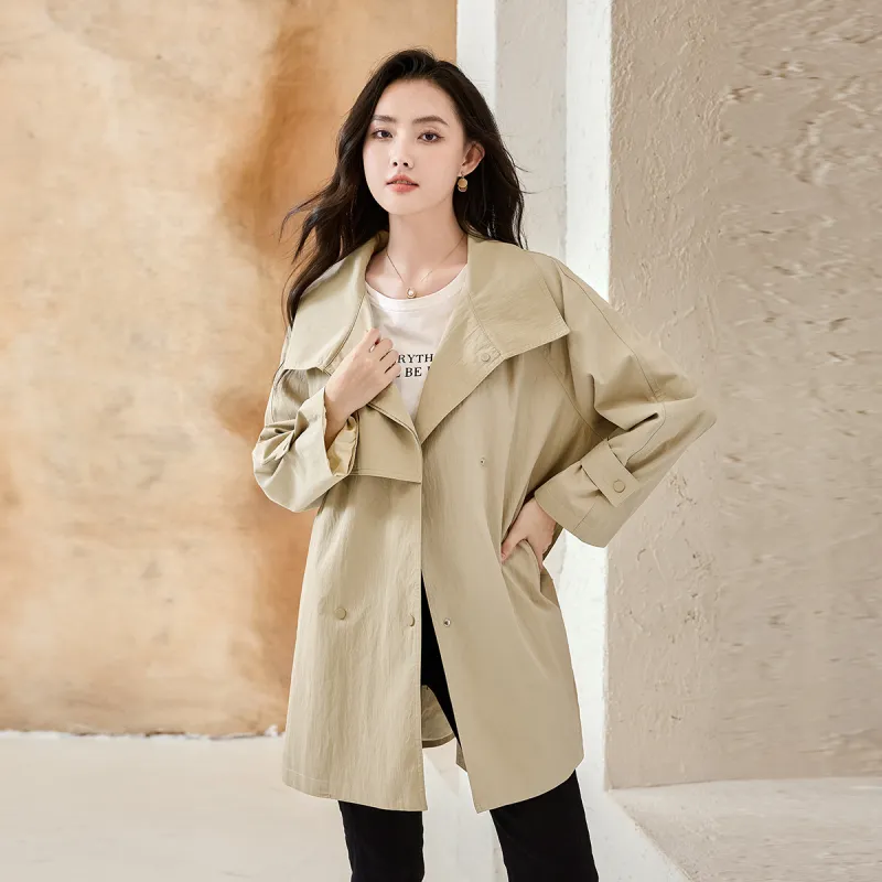 SMEN Trench Coat Women's Milk White Green-2
