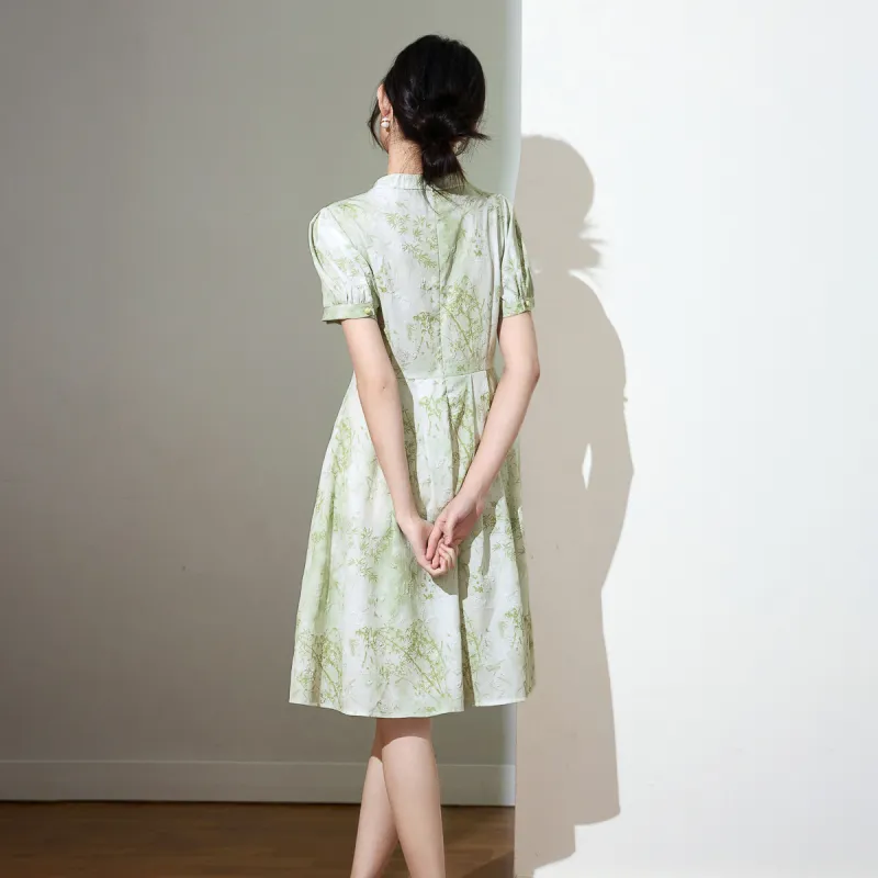 SMEN Short Sleeved Dresses Women's Green-7