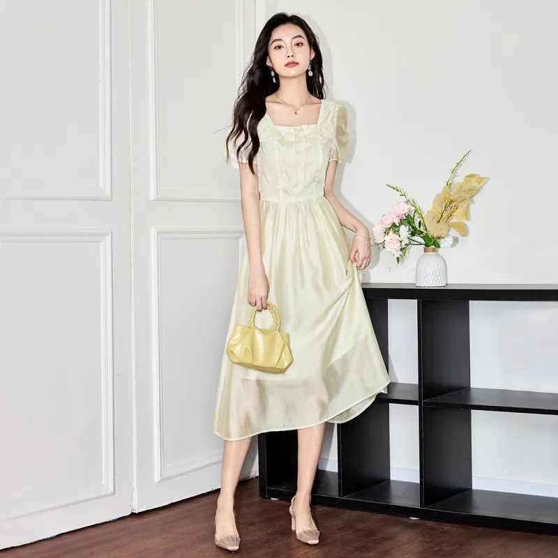 SMEN Short Sleeved Dresses Women's Beige-3