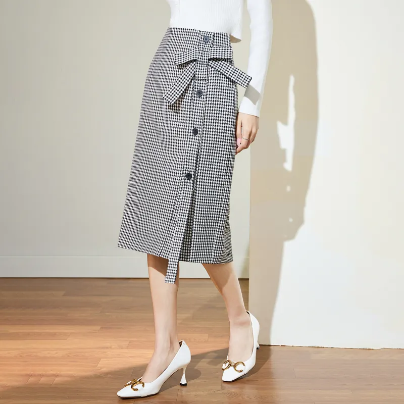 SMEN Casual Long Skirts Women's Plaid-1