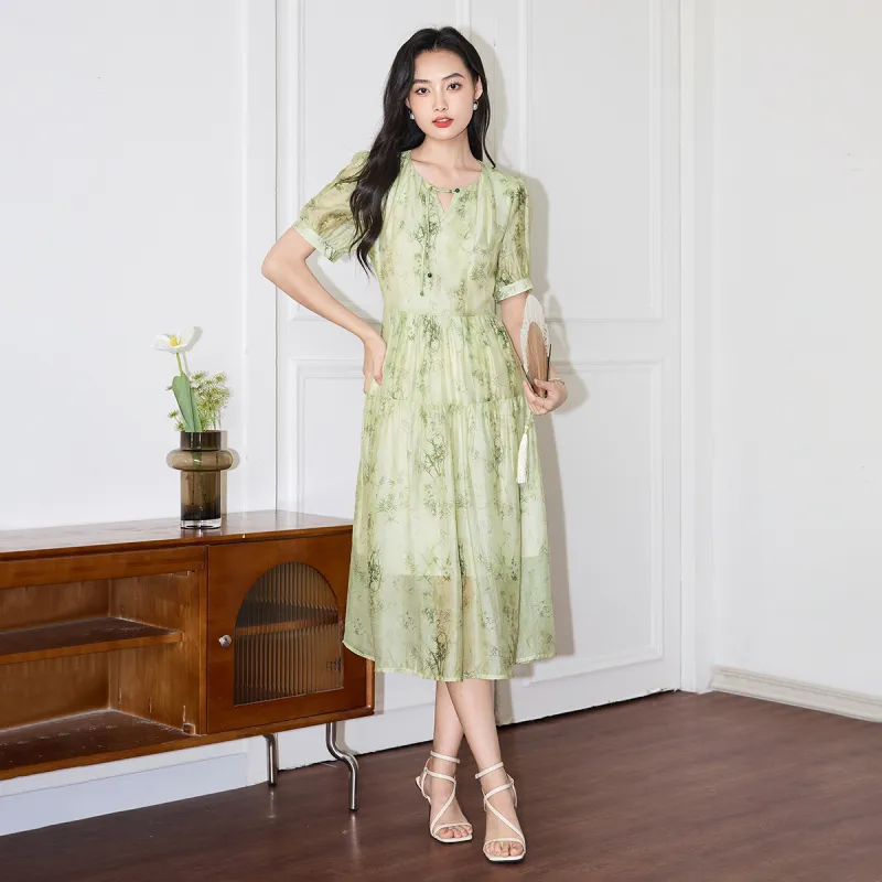 SMEN Short Sleeved Dresses Women's Green-3